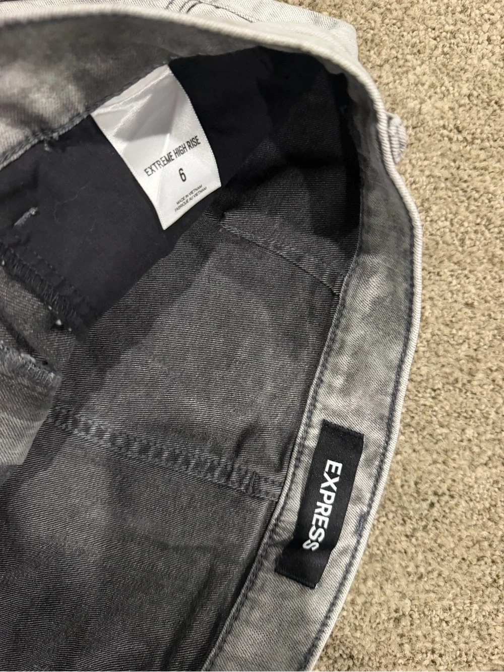 Express Light Gray Denim Mini Skirt with Front Zip